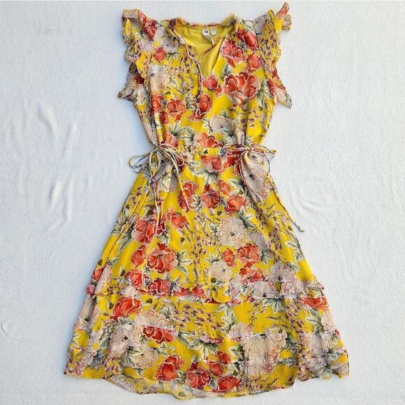 Anthropologie Dolan Silk Floral Yellow Ellory Sundress Size M - Picture 2 of 16